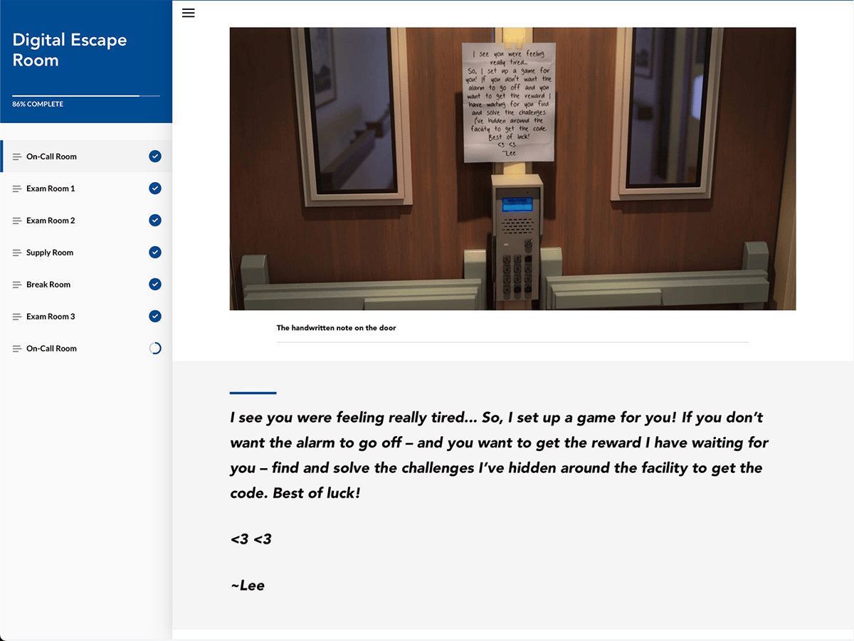 Digital Escape Room Course Screen