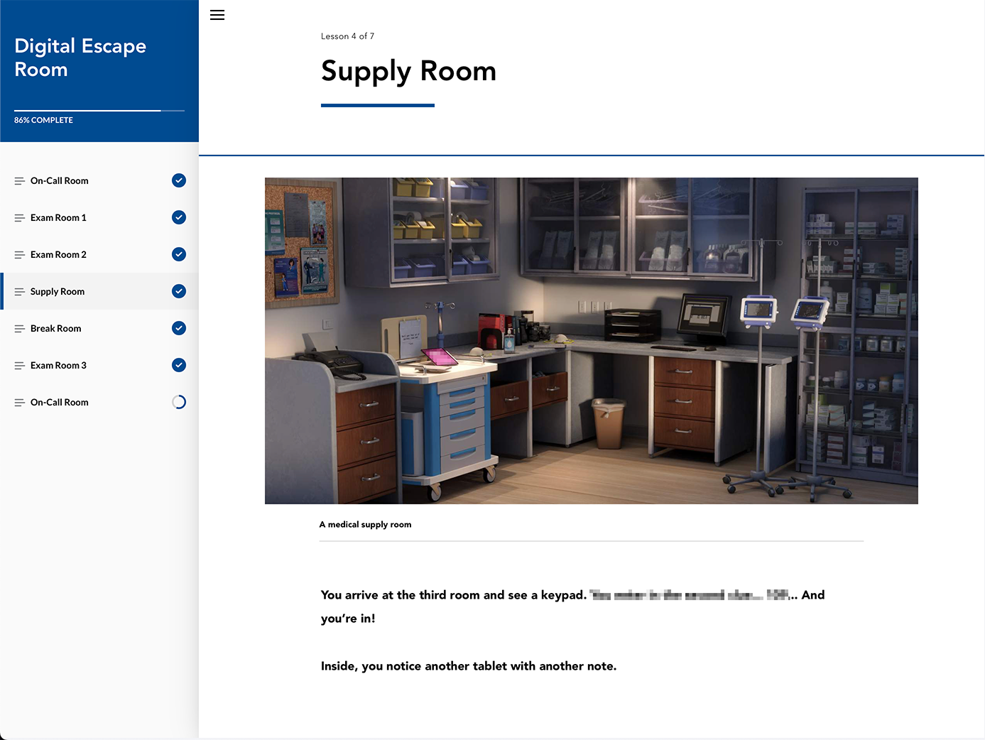 Digital Escape Room Course Screen
